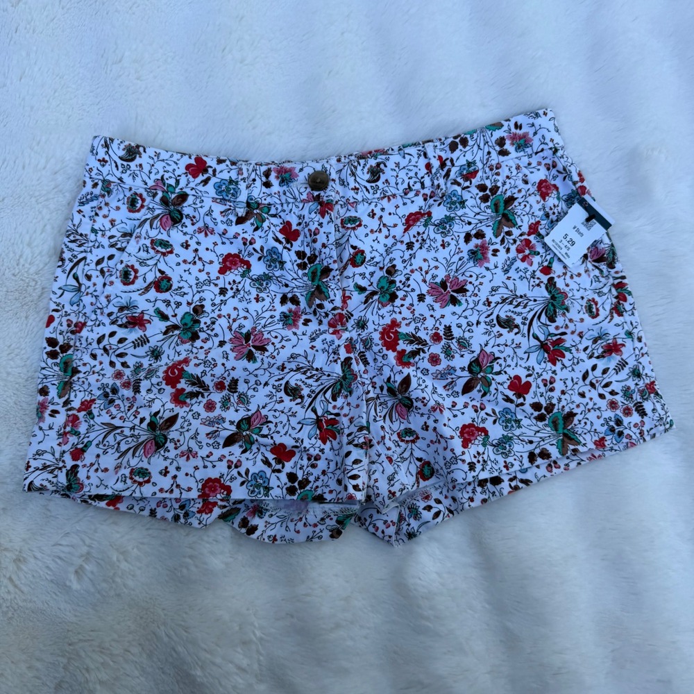 Gap Womens Floral Chino Shorts White Red‎ Blue Botanical Print Size 4